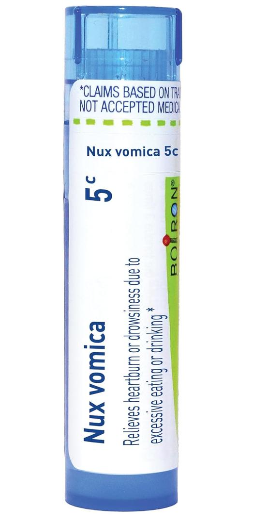 Boiron Nux Vomica 5C for Heartburn or Drowsiness Due to Excessive Eating or Drinking - 80 Pellets