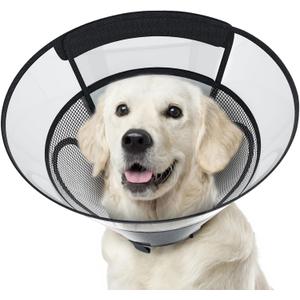Dog Cone Collar for Large Dogs After Surgery, Mesh Windows PVC Transparent E Collar for Dog, Anti-Bite Lick Wound Healing Neuter Safety Practical Comfy Plastic Cone L
