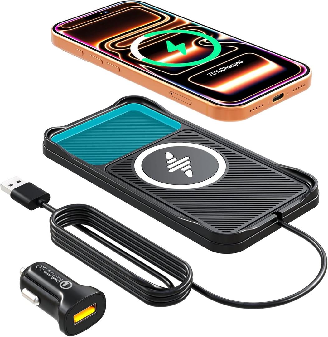 Wireless Car Charger,15w Fast Car Wireless Chargers Charging pad Non Slip Charger for Car Wireless Phone Charger for iPhone 17/16/15/14/13/12 Pro, SE3/SE2/XS/X/XR/8, 100cm Cable