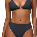 Black Bikini Sets for Women Sexy Crisscross Push Up Triangle Bikini Top Cheeky High Waisted Tummy Control Bikini Bottoms L (Black, L)