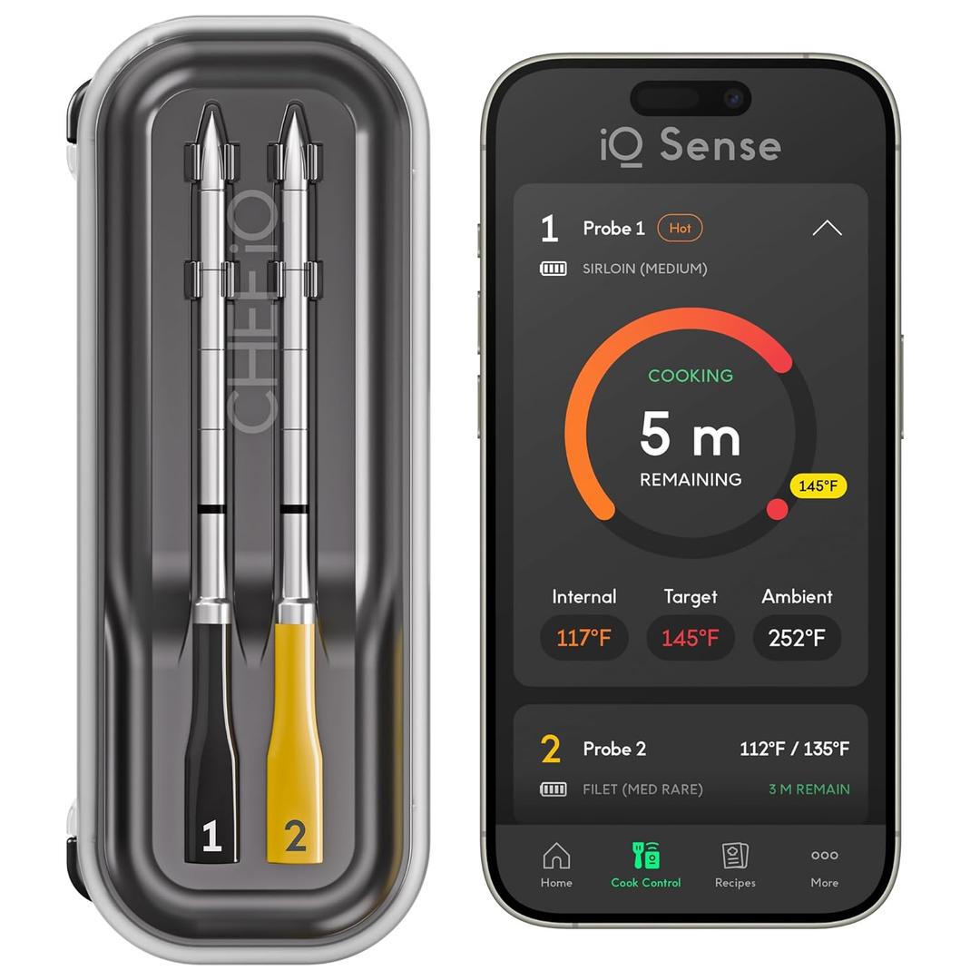 CHEF iQ Sense | Smart Wireless Meat Thermometer | 2 Ultra-Thin Probes | WiFi Unlimited Range | 1000F Heat Safe | 5 Sensors | BBQ, Grill, Oven, Smoker, Air Fryer | Gen3