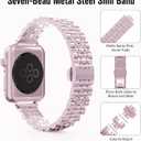 Slim Metal Watch Bands Compatible With Apple Watch 41mm 40mm 38mm 45mm 42mm 44mm 49mm, Thin Stainless Steel Chain Link for Women iWatch Series 9/8/7/SE/Ultra/6/5/4/3/2/1 (Pink)