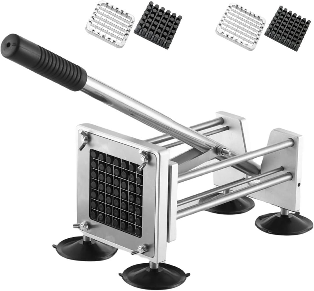 French Fry CutterProfessional Stainless Steel Potato Cutter Press Fries with 1/2-Inch and 3/8-Inch Blade Great for Potatoes