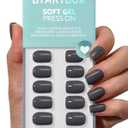 BTArtbox Press On Nails Short - Deep Grey Squoval Press On Nails with Glue for Women, Opaque Soft Gel Glue On Nails in 15 Sizes - 30 Stick On Nails Kit, Fog Friend
