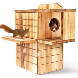 Large Squirrel Family House for Outside with Multi Platform Wooden Squirrel Nesting Box for Breeding Living, Year-Round Shelter and Nesting Place