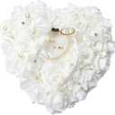 HONEYGIFTS Wedding Ring Pillow, Ivory Ring Bearer Holder Pillows Heart Shape Rose Lace Cushion for Wedding Party Anniversary Ceremony