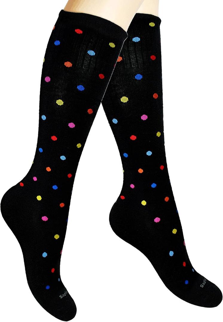 SocksLane Cotton Compression Socks, 1520 mmHg Graduated Support, Knee-High Medical Compression (Color Dots M/L)
