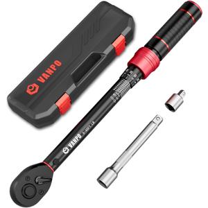 VANPO 3/8-inch Drive Click Torque Wrench, 5-45 Ft-Lb/6.8-61Nm, 3% Accuracy, Dual-Direction, 72 Tooth, Aluminum Adjustable Torque Wrench for Bike, Motorcycle, Car Spark