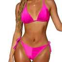 MIKETAI Women's Bikini Sets Two Piece Swimsuits Triangle Halter Top String Cheeky Thong Bottom Bathing Suit Hot Pink M