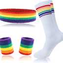 MAGIDOVE 5PCS Sweat Band Wristbands Set 82s Outfit for Men Sports Headband Knee High Tube Socks for Men Women