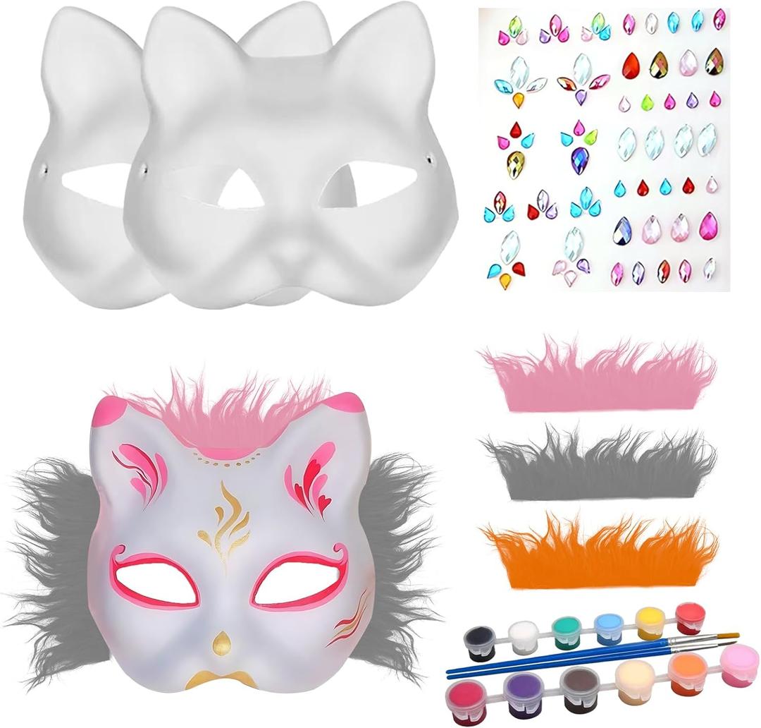 Therian Mask 3 pack,DIY Cat Mask KitWhite Cat Mask to Paint Halloween Mask