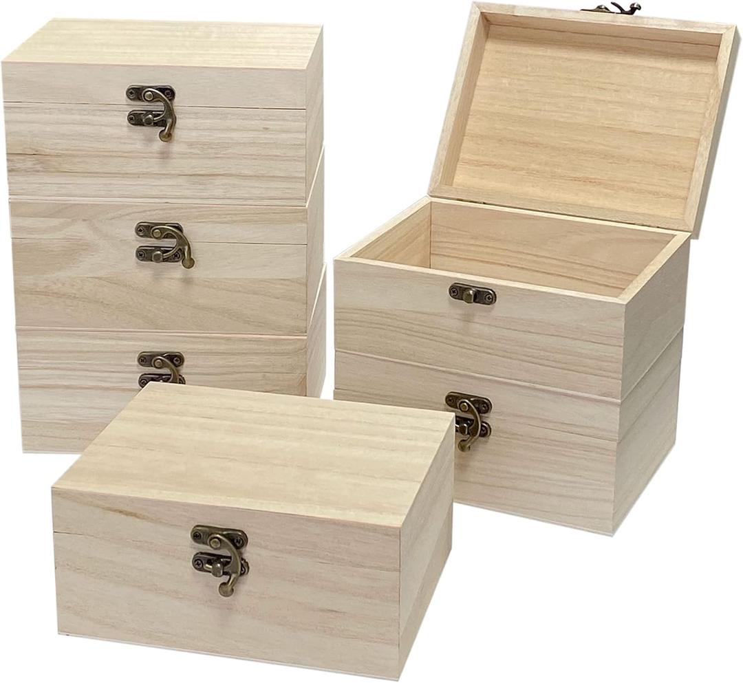 Pack of 6 Unfinished Wood Box Rectangle Crafts Wooden Box for Painting DIY Project (outer: 5 x 6.7 x 3.1 In)