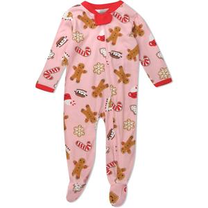 HonestBaby Unisex Baby Organic Cotton Footed Sleep & Play Pajamas Baby and Toddler Sleepers, Color Pink gingerbread, Size 18M