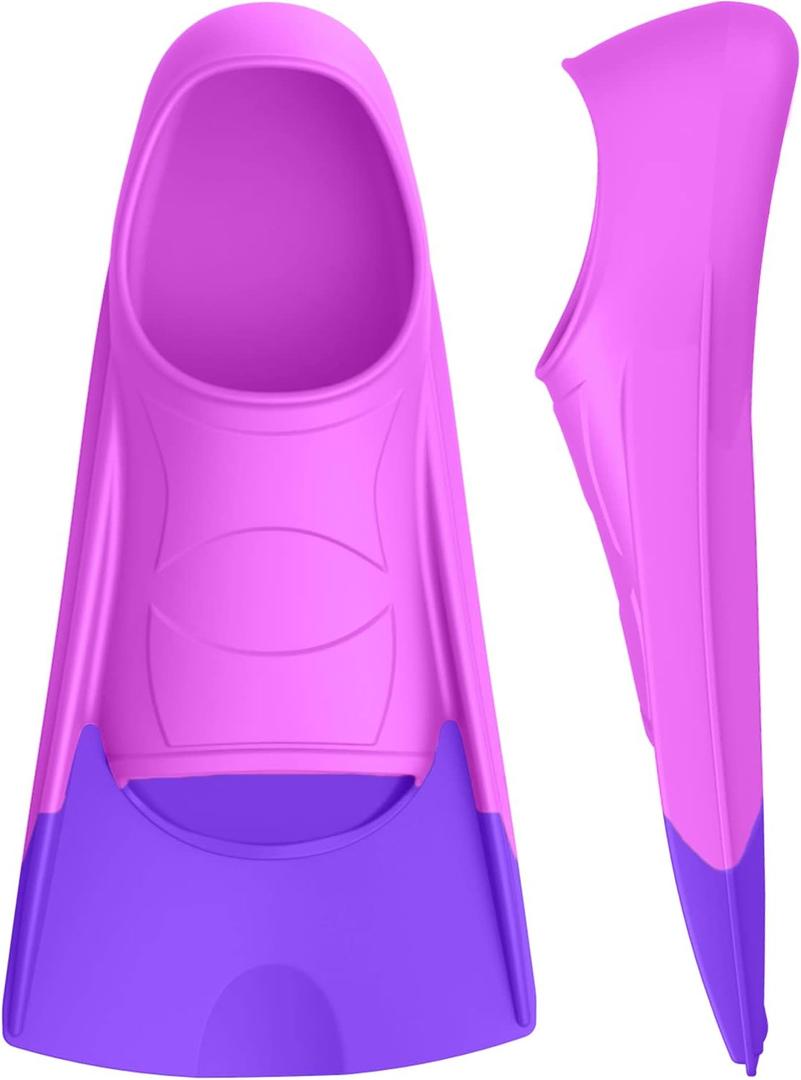 Gintenco Swim Fins, Kids Swim Training Fins for Lap Swimming, Travel Size Flippers with Mesh Bag, Silicone Swimming Fins for Kids Teens Adults Women Men (S(Jr 2-3/ US Women 3-5), Pink Purple)