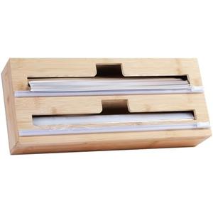 2 in 1 Plastic Wrap Dispenser with Cutter，Bamboo Foil and Plastic Wrap Organizer,Aluminum Foil and Wax Dispenser for Kitchen Drawer Storage Organization