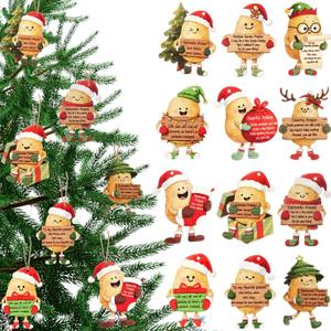 2 x Thyle 12 Pcs Potato Christmas Ornament Set Wooden Christmas Tree Decorations Potato Hanging Ornaments with Hanging Rope for Xmas Holiday Party Supplies