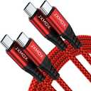 JXMOX USB C to USB C Cable 60W, (2 Pack 6.6ft) Type C Fast Charging Cord Compatible with iPhone 16 Pro/15 Pro Max, Samsung Galaxy S24 S23 S22 S21 Ultra, Pixel, MacBook, iPad Pro, USB C Charger (Red)