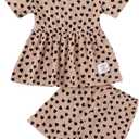 Floerns Toddler Girl's 2 Piece Outfit Heart Print Peplum Tee Shirts Track Shorts Set Khaki 6Y
