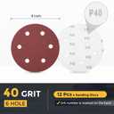 HARFINGTON 12 Pcs 9 Inch Sanding Discs, 40 Grit Hook and Loop Sandpaper, 6-Hole Aluminum Oxide Orbital Sander Sandpaper for Woodworking Automotive Metal Polishing, Red