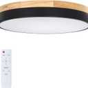 12IN 18W Wooden Flush Mount Ceiling Light Dimmable 3000K/4000K/6500K with Remote, Modern White Round Light Lamp Ceiling for Kitchen Bedroom Hallway Living Room