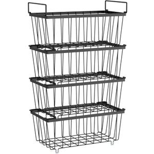 iSPECLE Freezer Organizer Bins - 4 Pack Small Stackable Freezer Baskets for 7 Cu.ft Deep Freezer, Easy Access Food No More Digging, Sturdy Metal Wire Basket Not Scratch Bottom, Black