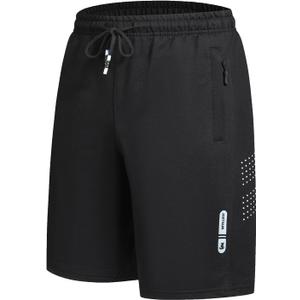 FizzPop Mens Shorts Casual Gym Athletic Workout Running Sweat Cotton Stretch Shorts with Zipper Pockets Basketball Tennis (Black, XL)