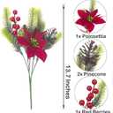 Grunyia 8PCS Artificial Flowers Bouquet Christmas Floral Pine Cones Red Fake Berry Picks Stems Holly Holiday Floral Picks for Xmas Tree Party Decoration DIY Indoor Table Centerpieces