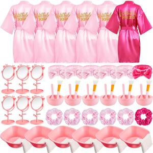 JenPen 6 Set Spa Party Favors Robes and Accessories Kit Supplies for Spa Sleepover Slumber Party Wedding Birthday