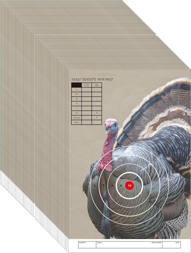 2 x 23x35 Inch Shooting Targets,Paper Silhouette Shooting Targets for Indoor and Outdoor Use, Range,Suitable for Handguns,Pistols,Rifles,Airguns,Pellet Gun,BB Guns (14x21 inches(Turkey))