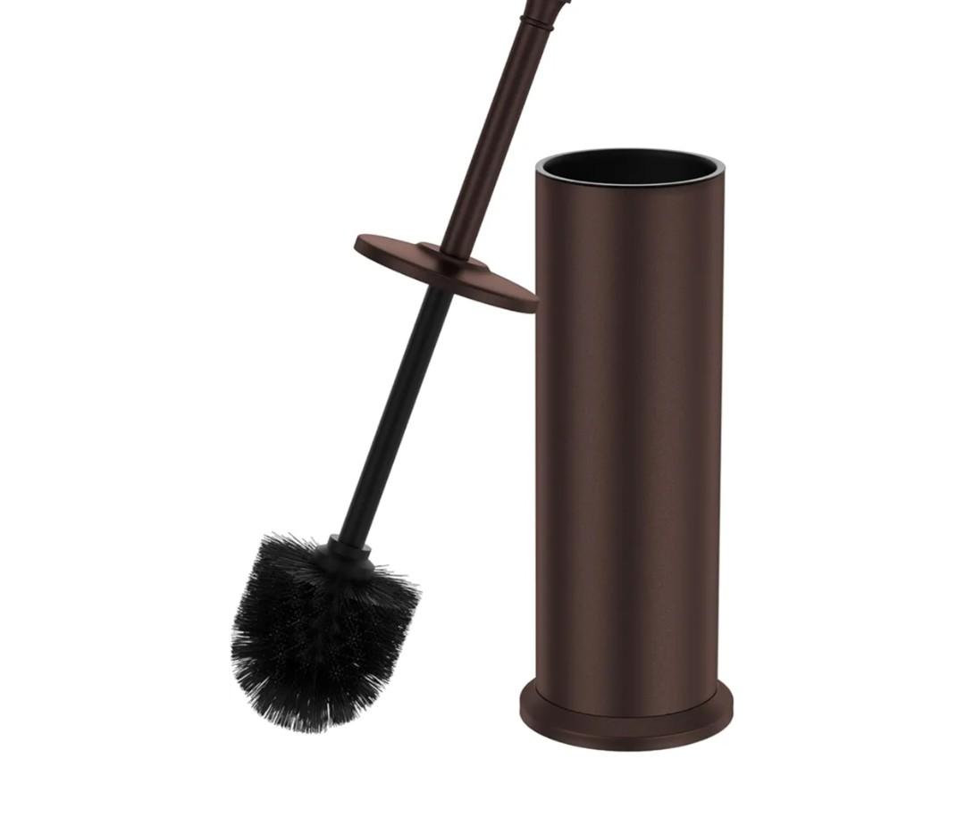 Bronze Toilet Brush and Holder，Extra Long Handled Toilet Brush for Bathroom，Stainless Steel Heavy Duty Toilet Bowl Brush,Removable Inner Bowl,Deep Cleaning Dense Bristles Cleaner Brush -Space Saving