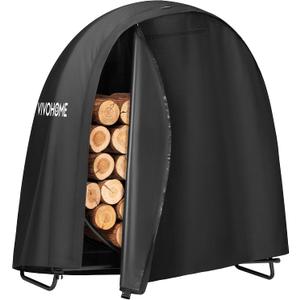 VIVOHOME 48 Inches Firewood Log Rack Hoop with Round Cover, Heavy Duty Solid Steel Fire Wood Storage Rack and Cover Set with Zipper, Round Log Holder Ring for Indoor Outdoor Patio Deck Porch