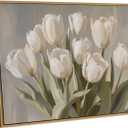 MTFBWY Framed White Tulip Wall Art Vintage Botanical Canvas Picture, Farmhouse Floral Print, Rustic Still Life Decor for Kitchen, Bedroom, Bathroom 16L x 12W