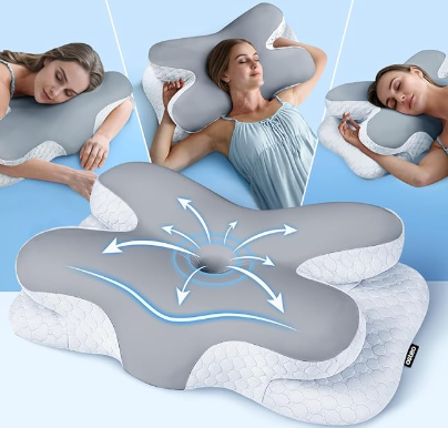 Osteo Enjoy Pain Relief Sleeping Cervical Neck Pillow, Ergonomic Contour Zoned Fits Side Sleeper, Non-Temperature Affected Memory Foam Pillows, Q-max Cooling Pillow Support Back Stomach Sleepers