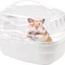 Hamster Carrier Cage with Water Bottle,Portable Hamsters Travel Cage Plastic Guinea Pig Carrying Cases Small Animal Carry Cage for Dwarf Hamsters Chinchillas Hedgehog Mouse(White)