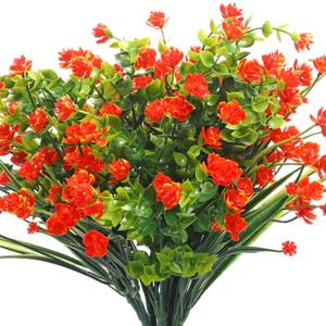 WILLBOND 12 Bundles Artificial Flowers Outdoor, UV Resistant Faux Artificial Plants Shrubs Plastic Flower Bulk for Hanging Planter Porch Window Home Spring Summer Decor(Orange)