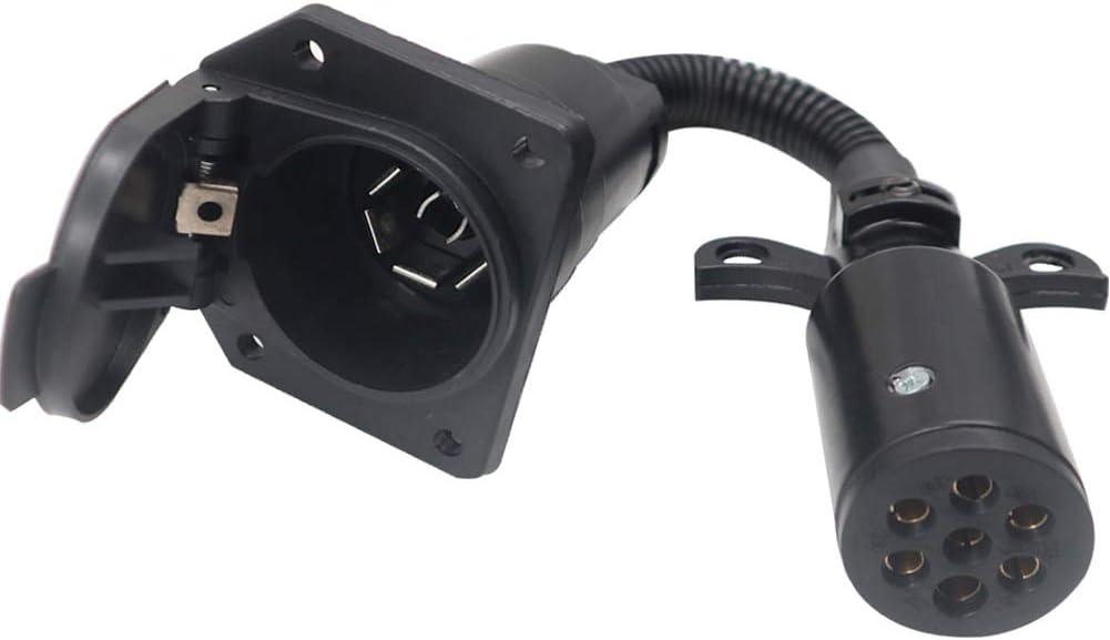 7 Pole to 7 Way RV Trailer Adapter Connector, OEM Standard 7 Pin Round to 7 Blade Wiring Harness for Semi Trucks & Commercial Vehicles