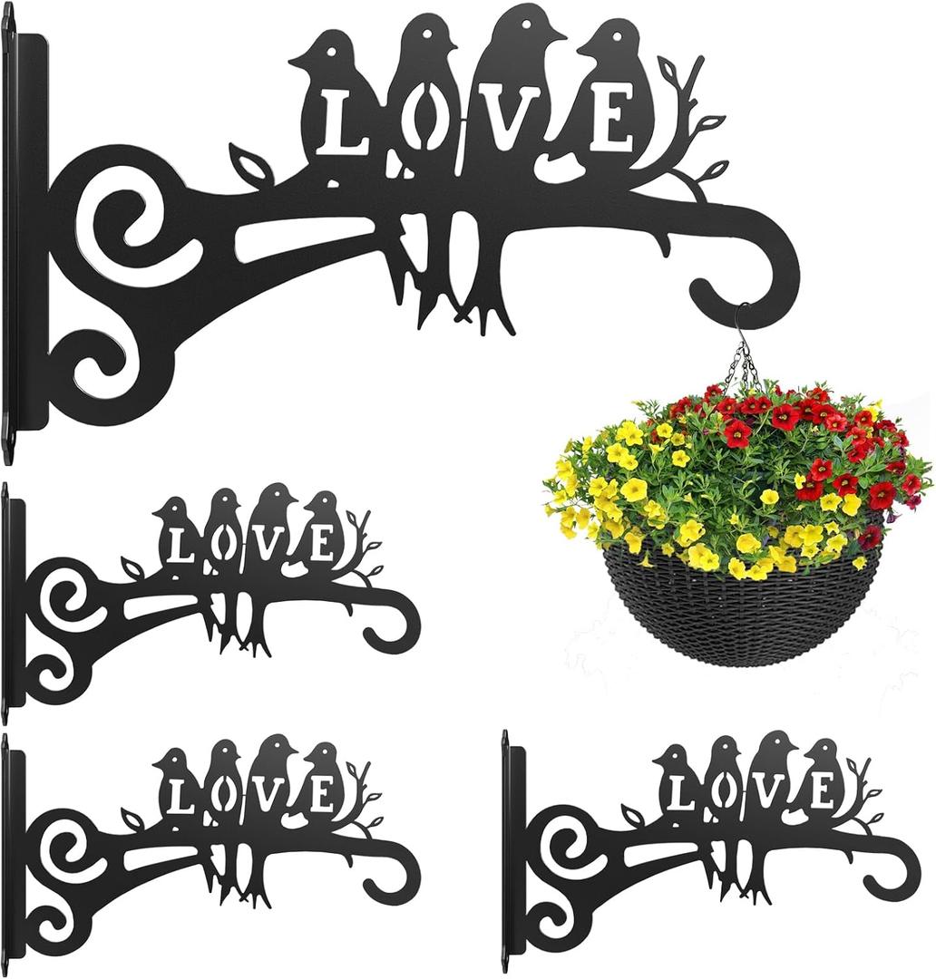4-Pack Aesthetic Plant Hangers Outdoor and Indoor  10 Inch Metal Hanging Plant Bracket with Beautiful Bird Pattern  Anti Rust Plant Hooks for Hanging Baskets, Bird Feeder, Windchime, Lantern