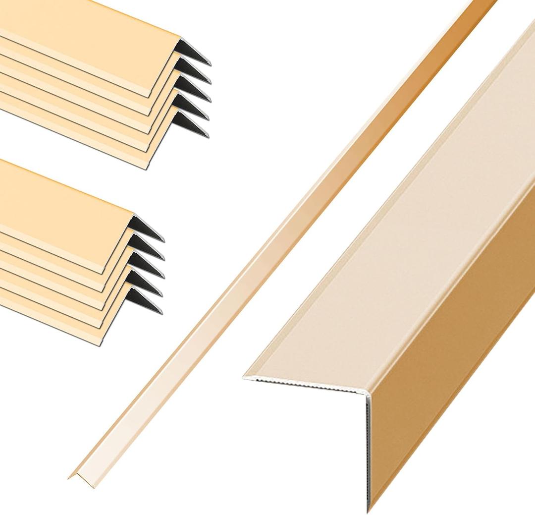 10 Pack Gold Aluminum Corner Trim, 0.8 x 0.8 x 48 Inch Decorative Metal Edge Protector for Wall, Tile, Cabinet & Furniture Corners, 90° Angle Corner Molding