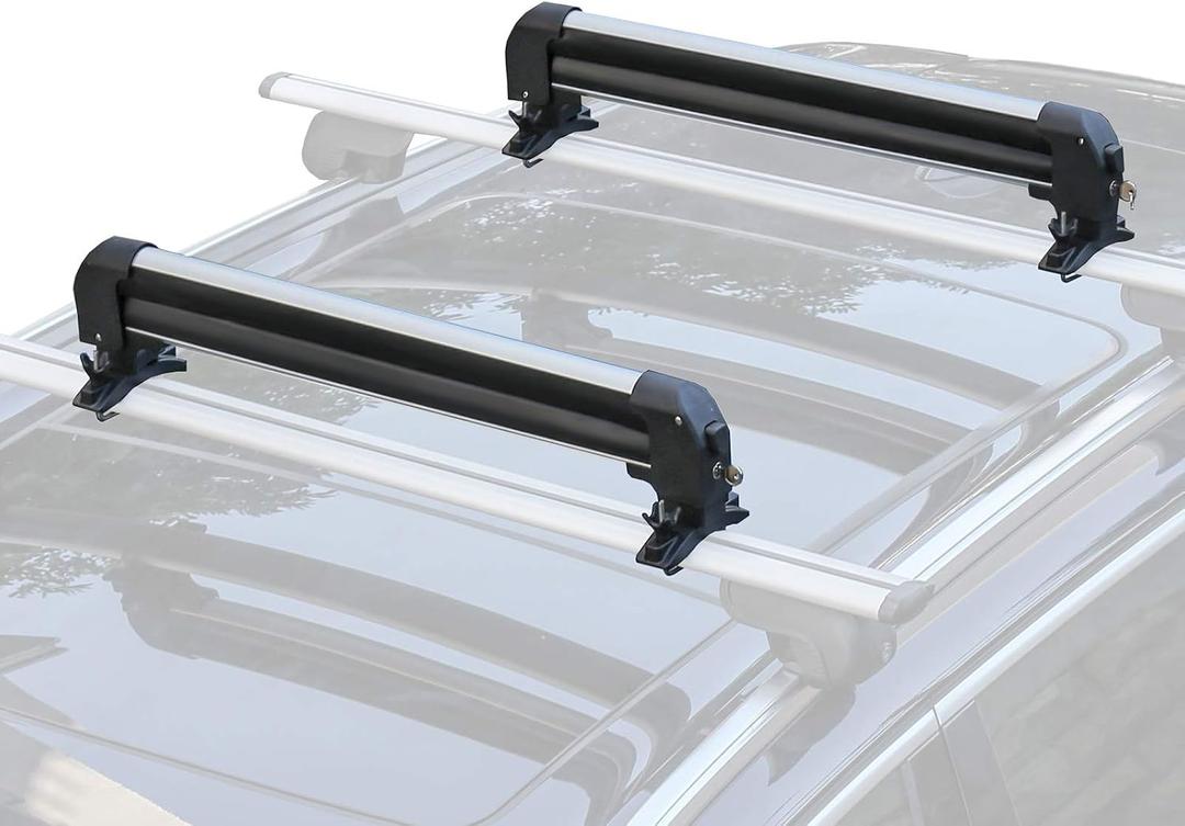 Leader Accessories Car Ski Snowboard Roof Racks, Fits Up to 6 Pairs of Skis or 4 Snowboards, 2 PCS Universal Ski Roof Rack Carriers Snowboard Top Holder, Lockable Fit Most Vehicles Equipped Cross Bars