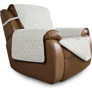 Easy-Going Oversized Recliner Cover Reversible Couch Cover Sofa Cover for Living Room Water Resistant Furniture Protector with Elastic Straps for Pets Dog (Oversized Recliner, Ivory/Ivory)