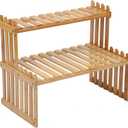 14.6"/18.5" 2 Tiers Bamboo Plant Stand Shelf,Desk Flower Pot Holder,Adjustable Desktop Shelf Display Organizer Ladder Rack for Office Decorate Storage Rack,Kitchen Rack (18.5" Length)