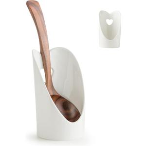 Gomakren Standing Spoon Rest for Stove Top, 6 Inch Ladle Holder, Vertical Spoon Holder for Kitchen Counter, Heart Shaped Valentines Spoon Rest, Heat-Resistant Utensil Rest, White