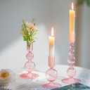 Hewory Glass Candlestick Holders Set: 3PCS Pink Candle Holder Taper Candle Holders Bulk, Crystal Ribbed Candle Sticks Holder Decor for Table Centerpiece Wedding Christmas Thanksgiving Dinner
