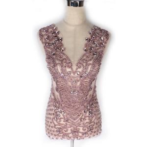 New Pink Rhinestones Beads Bodice Applique Handmade Beaded Applique Patch for Dress Cloth 16.5"*29.5" by Piece (Pink) (Pink-23002)