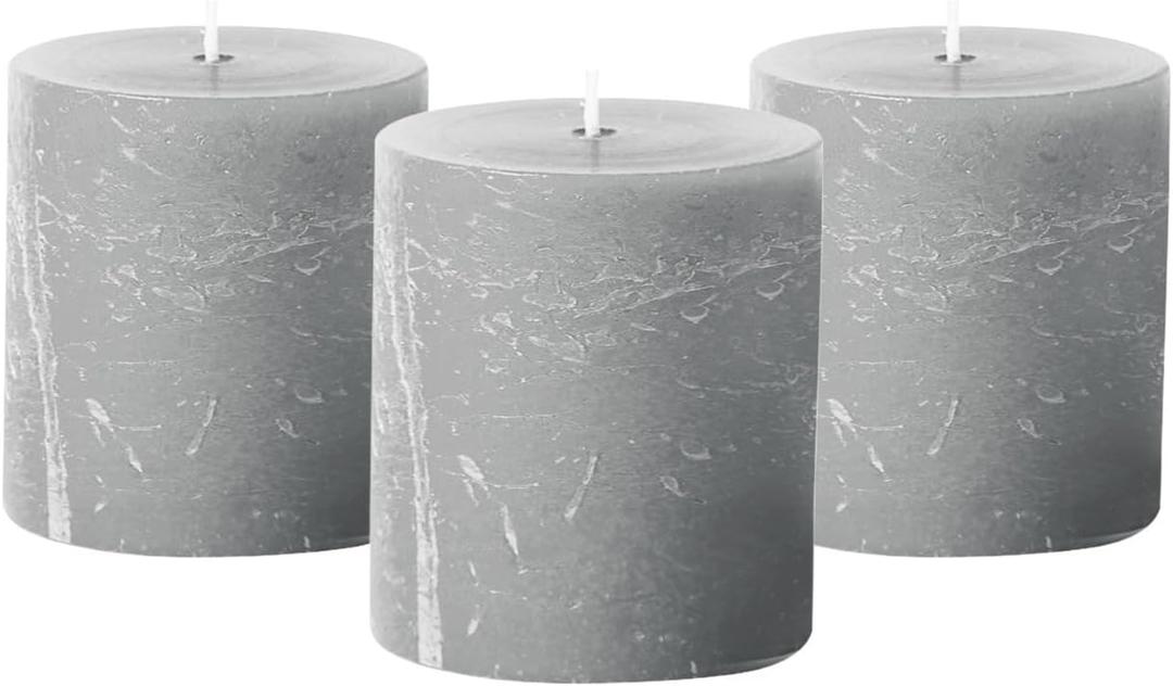 Simply Soson Grey Rustic Texture Pillar Candles 3x3 inch - Set of 3 - Unscented Decorative Grey Candles, No Drip, Ideal for Home Decor, Weddings, Holidays (Goose Gray)