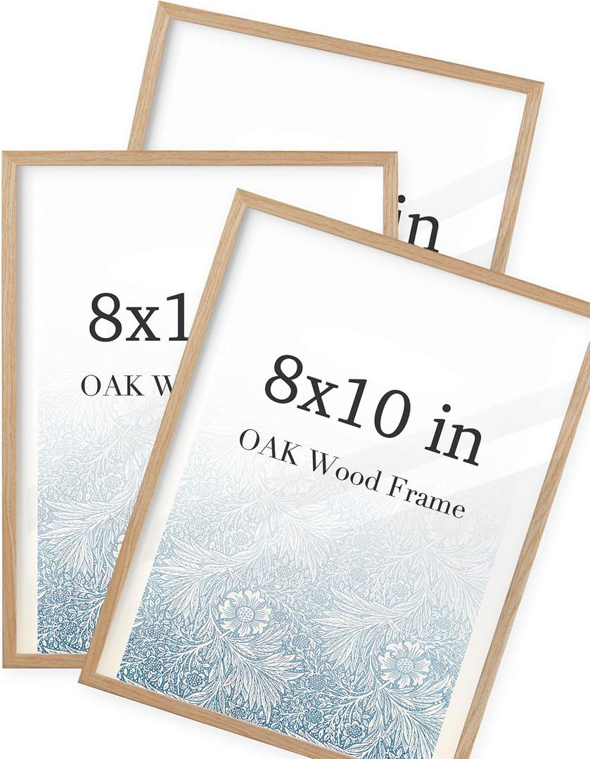 UPWOIGH 8x10 Oak Wood Picture Frame - Minimalist 8x10 Poster Frame, 8"x10" Picture Frame Wood, Natural Solid Wooden Picture Frames for Wall Art Photo and Prints (Set of 3)