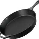 Utopia Kitchen Premium Cast Iron Skillets 12 Inch, Chef's Pan, Pre-Seasoned Frying Pan, Stovetop, Oven, Campfire and Grill Large Skillet, Even Heat Distribution Multipurpose Cast Iron Pan - Black