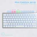 POWZAN Aluminum Quiet Wired Keyboard Backlit- Slim Chiclet Key Compatible with Apple iMac, MacBook, Mac and PC, USB Keyboard Numeric Keypad RGB Lighted Key - Silver White