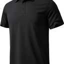 MAGNIVIT Men's Polo Shirt Short Sleeve 3 Button Cotton Pique Casual T-Shirts Moisture Wicking Performance Work Golf Tee, S, Black