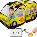 School Bus Pop-Up Kids Tent with Sound Play Button, Ball Pit for Toddler & Up - Easy Setup Tent for Indoor & Outdoor, Daycare Playground Activities & Pretend Play, Great for Kids